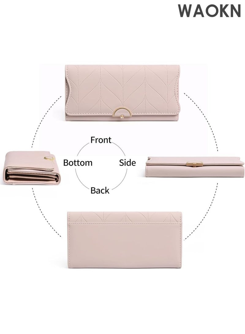 WAOKN Leather Wallet for Women and men , Trifold Women and men wallet , Blocking Wallet Card Holder Purse Clutch with Zipper Coin Pocket , Lightweight and portable, waterproof and stain resistant , Light Pink . - Image 3